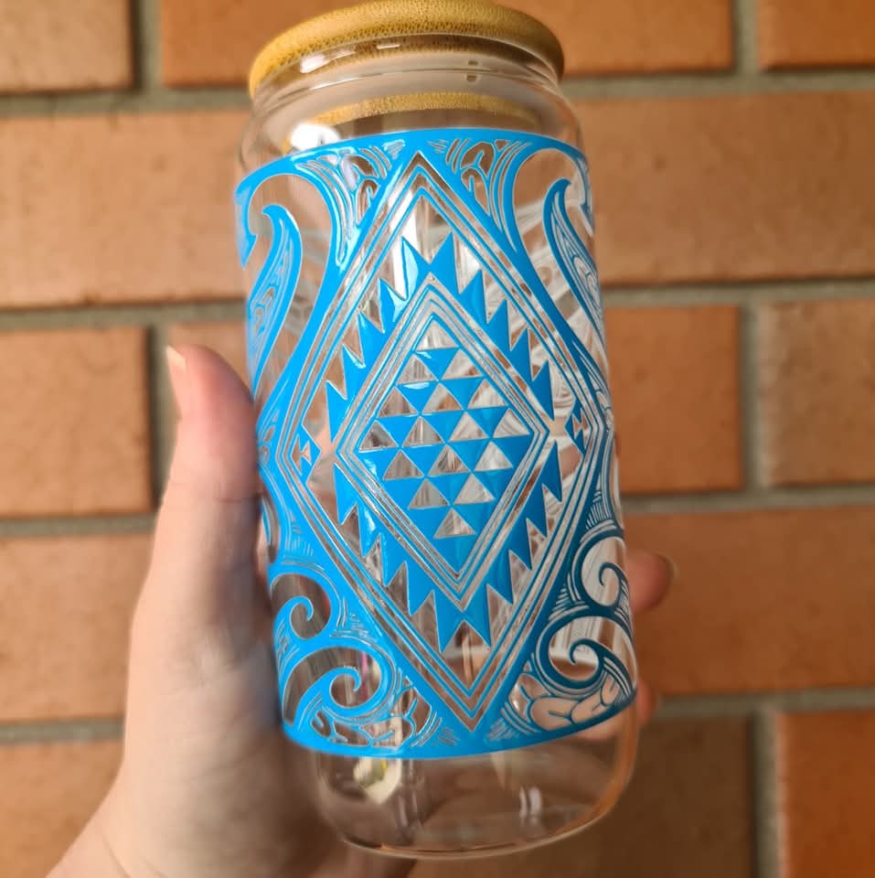 Handmade custom glass cup with bamboo lid and straw