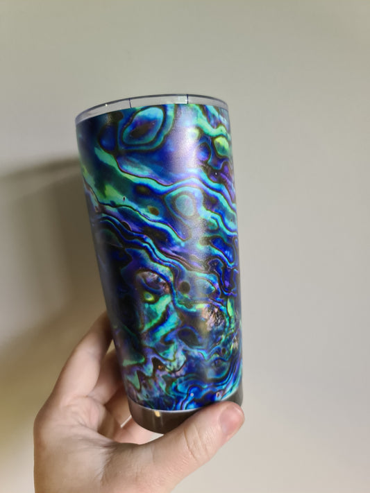 20oz custom Maori design travel cup paua