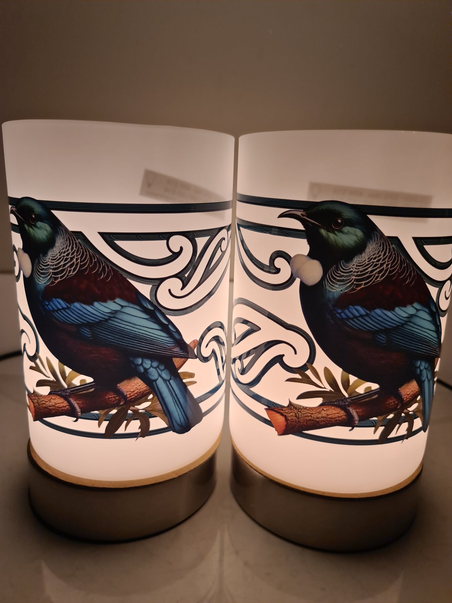 Maori design touch lamp - set 2 lamps Tui bird